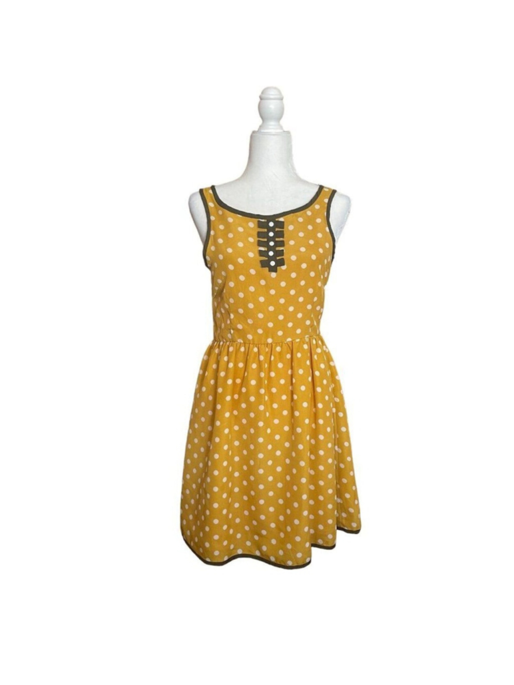 Dear Creatures Yellow & White Polk A Dot Sleeveless Mini Size S